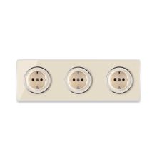 3х Schuko-Steckdose mit Schraubklemmen und Glas-Abdeckrahmen 3fach, waagerecht - beige