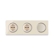 2х Schuko-Steckdose + Lichtschalter einfach + Glas-Abdeckrahmen 3fach waagerecht - beige