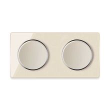 2x Lichtschalter mit Glas-Abdeckrahmen 2fach, waagerecht - beige