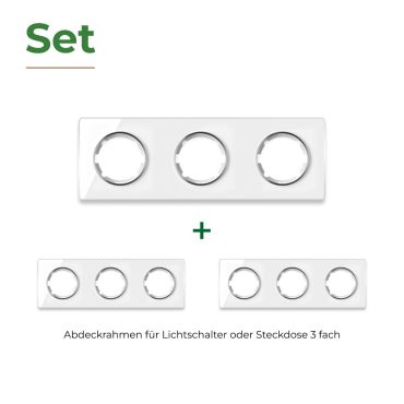 3х Garda Glas- Abdeckrahmen Set: Abdeckrahmen 3fach, waagerecht - weiß