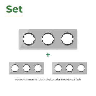 3х Garda Glas- Abdeckrahmen Set: Abdeckrahmen 3fach, waagerecht - grau