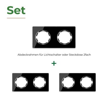 3х Garda Glas- Abdeckrahmen Set: Abdeckrahmen 2fach, waagerecht - schwarz