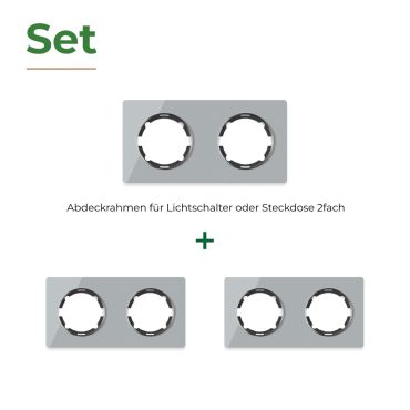3х Garda Glas- Abdeckrahmen Set: Abdeckrahmen 2fach, waagerecht - grau