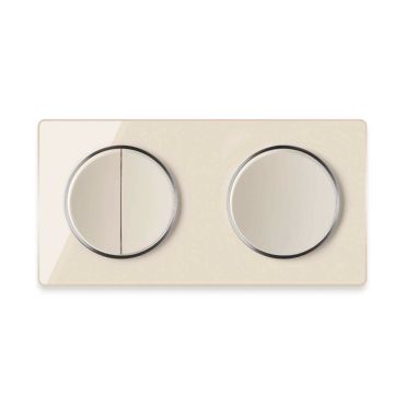 Serienschalter 2fach, Lichtschalter mit Glas-Abdeckrahmen 2fach, waagerecht - beige