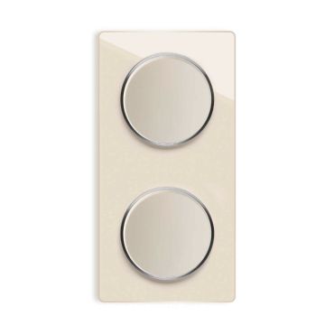 2x Lichtschalter mit Glas-Abdeckrahmen 2fach senkrecht - beige