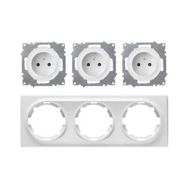 3x Schuko-Steckdose E-Typ mit Abdeckrahmen 3fach, , waagerecht
