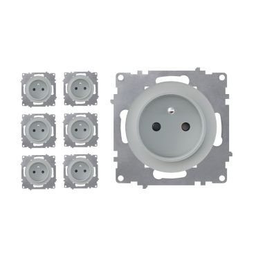 7x Schuko-Steckdosen Set, E-Typ - grau