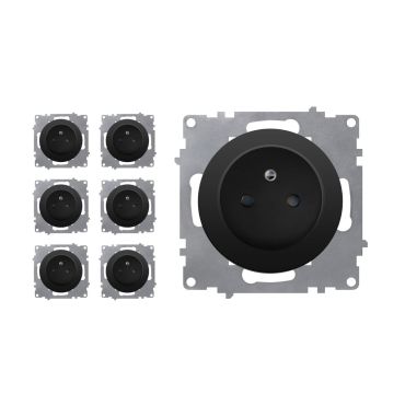 7x Schuko-Steckdosen Set, E-Typ - schwarz