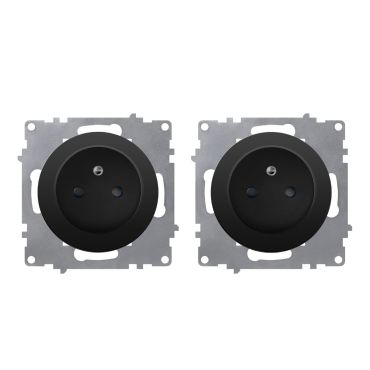 2x Schuko-Steckdosen Set, E-Typ - schwarz