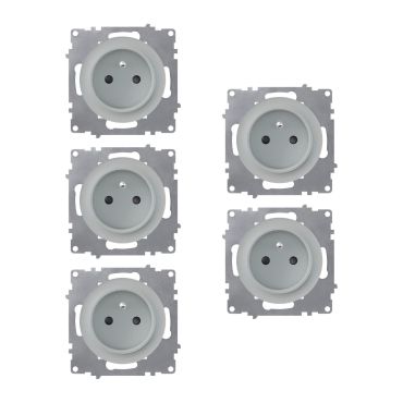 5x Schuko-Steckdosen Set, E-Typ - grau