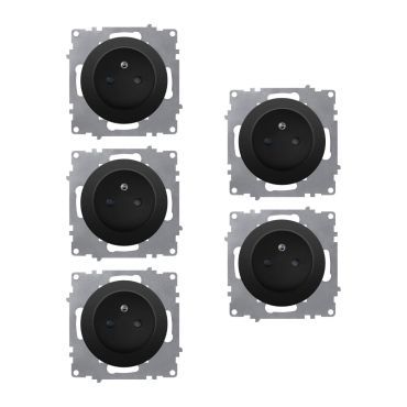 5x Schuko-Steckdosen Set, E-Typ - schwarz