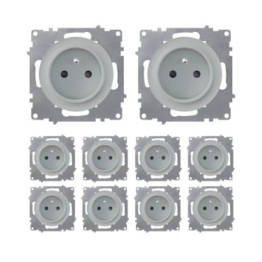 10x Schuko-Steckdosen Set, E-Typ - grau