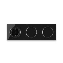 Schuko-Steckdose + 2x Lichtschalter einfach + Glas-Abdeckrahmen 3fach waagerecht - schwarz