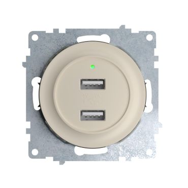 USB Unterputz-Steckdose mit 2 Anschlüssen - 5V, 2.1 A, mit LED-Ladeindikator, beige