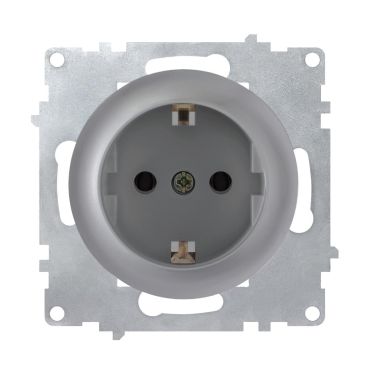 Schuko-Steckdose mit Schraubklemmen, Erdung, 230V/16A, ohne Rahmen, grau