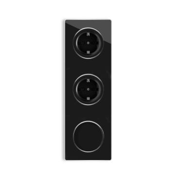 2х Schuko-Steckdose + Lichtschalter einfach + Glas-Abdeckrahmen 3fach senktrecht - schwarz