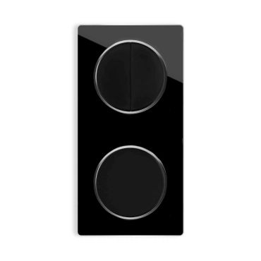 Serienschalter 2fach, Lichtschalter mit Glas-Abdeckrahmen 2fach senkrecht - schwarz