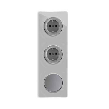 2х Schuko-Steckdose + Lichtschalter einfach + Glas-Abdeckrahmen 3fach senktrecht - grau