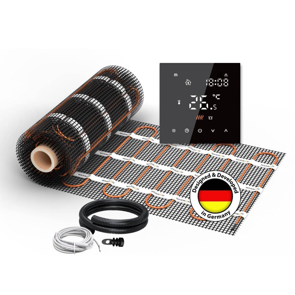 Elektrische Fußbodenheizung für Fliesen: 2x Heizmatten WARMON CLASSIC LIGHT 100 W/m² (12+8 m²)inkl. TS 300 Thermostat schwarz - 20 m²