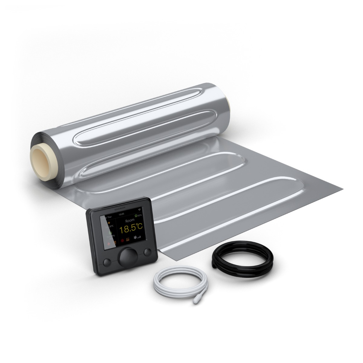 WARMON elektrische Fußbodenheizung für Laminat: Zweiader-Heizmatte mit Aluminiumfolie AluPro-80 (80 W/m²) mit Smart Thermostat R7C-716 WIFI Farb-LCD schwarz - 1 m²