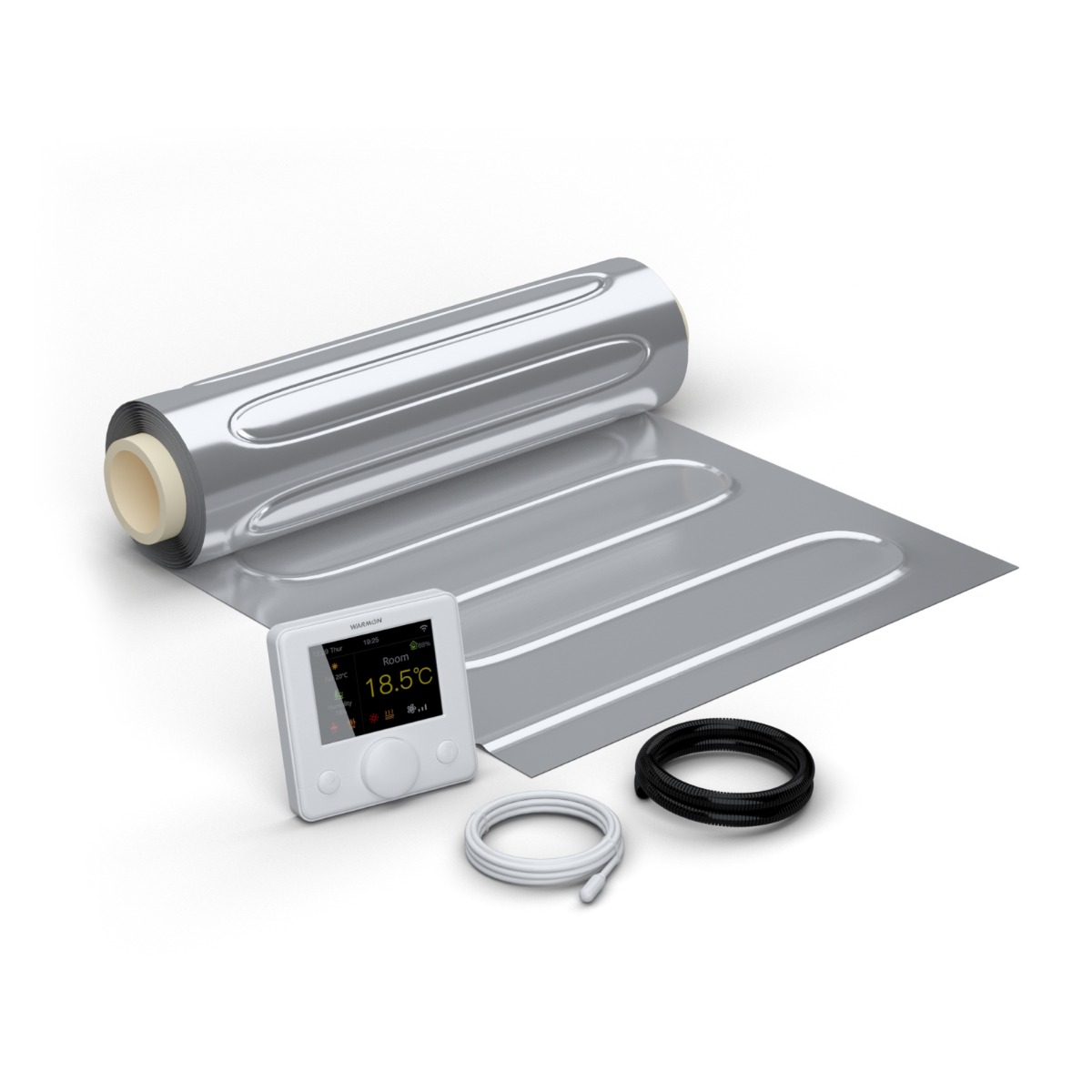WARMON elektrische Fußbodenheizung für Laminat: Zweiader-Heizmatte mit Aluminiumfolie AluPro-80 (80 W/m²) mit Smart Thermostat R7C-716 WIFI Farb-LCD weiß - 1 m²