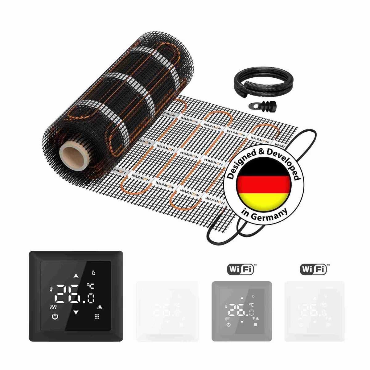 WARMON elektrische Wandheizung vertikal: Heizmatte WARMON CLASSIC LIGHT 100 W/m² mit Thermostat ТS 100 Touch schwarz - 14 m²