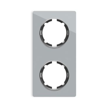 Glas-Abdeckrahmen für Lichtschalter, Steckdose 2fach, senkrecht, Unterputz, Serie: Garda, grau