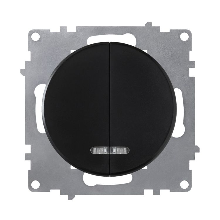 Design Doppel-Kontrollschalter mit LED-Glimmlampe, 1 Weg, Unterputz,  matt-Antifingerprint, ohne Rahmen, schwarz