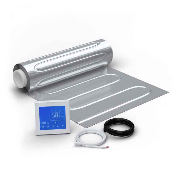 WARMON elektrische Fußbodenheizung für Laminat: Zweiader-Heizmatte mit Aluminiumfolie AluPro-80 (80 W/m²) mit Thermostat MCS 450 WIFI Touch weiß 1 m²