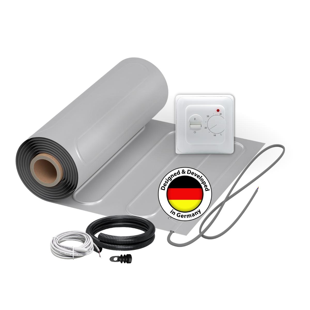 Elektrische Fußbodenheizung für Laminat: 2x Heizmatten WARMON ALU 150 W/m² (7+6 m²) inkl. TS 25 Raumthermostat Analog - 13 m²