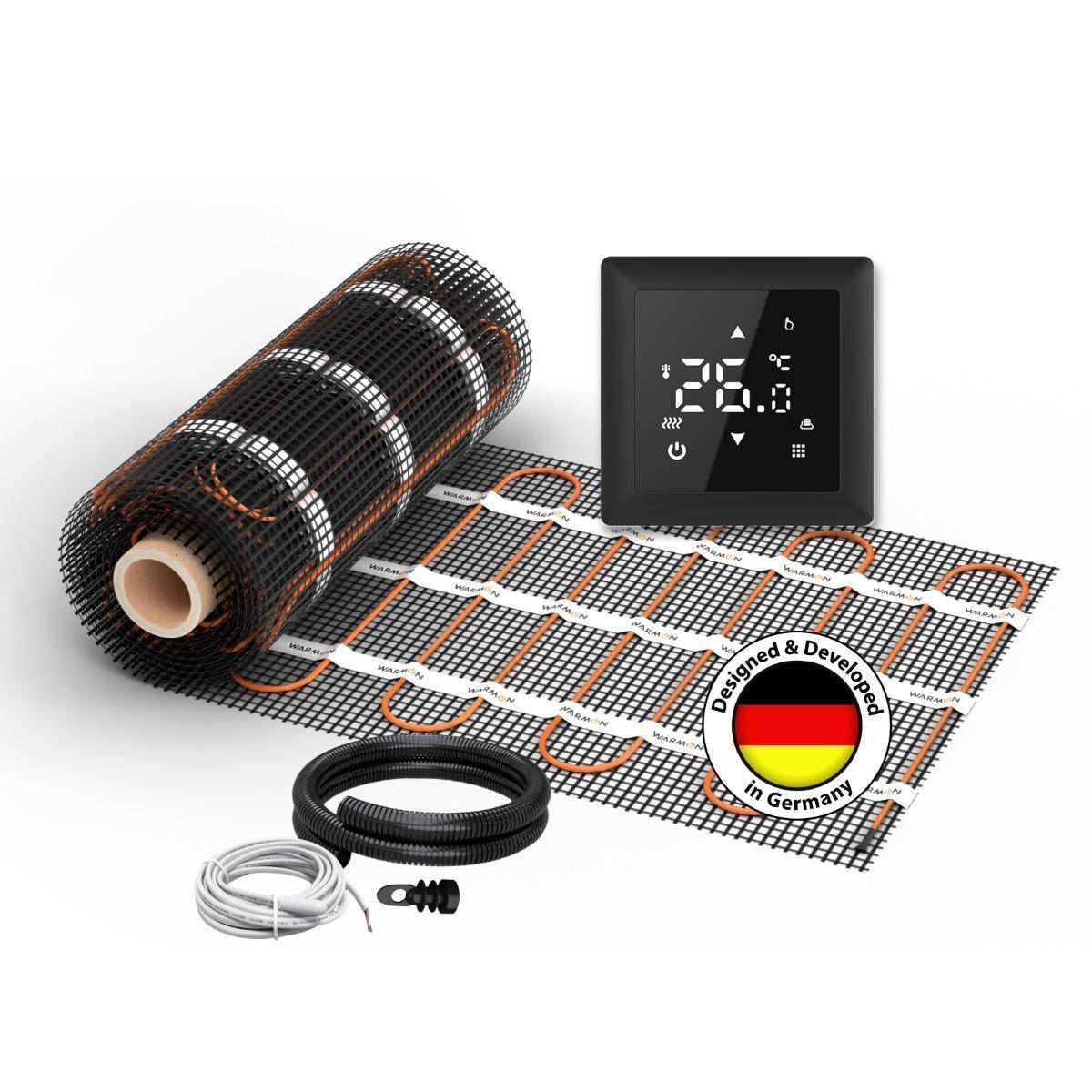 Еlektrische Fußbodenheizung für Fliesen: Zweiader-Heizmatte WARMON CLASSIC 150 W/m² mit Thermostat ТS 100 Touch schwarz - 12 m²