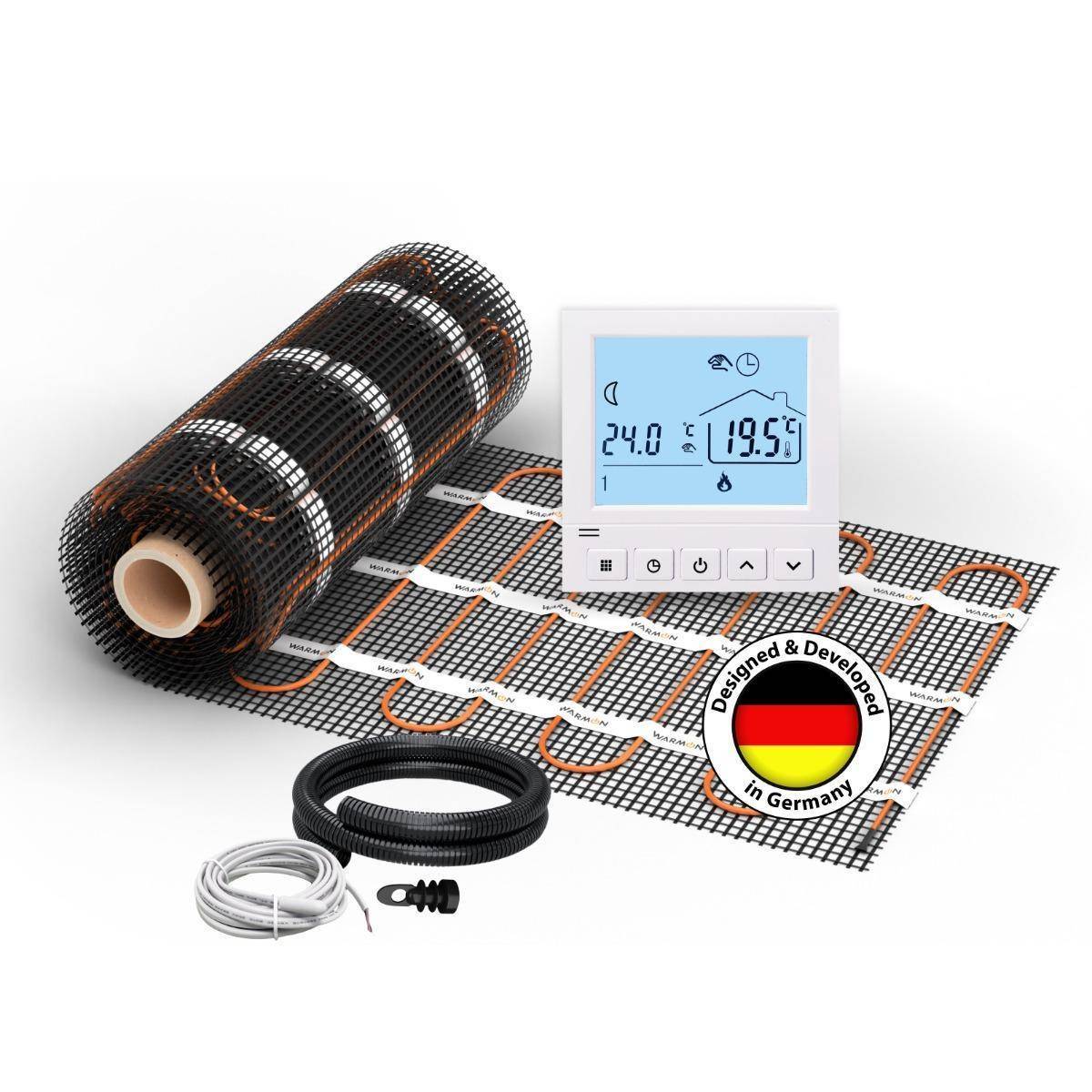 Elektrische Fußbodenheizung für Fliesen: 2x Heizmatten WARMON CLASSIC 150 W/m² (12+7 m²) inkl. TS 50 Thermostat digital weiß - 19 m²