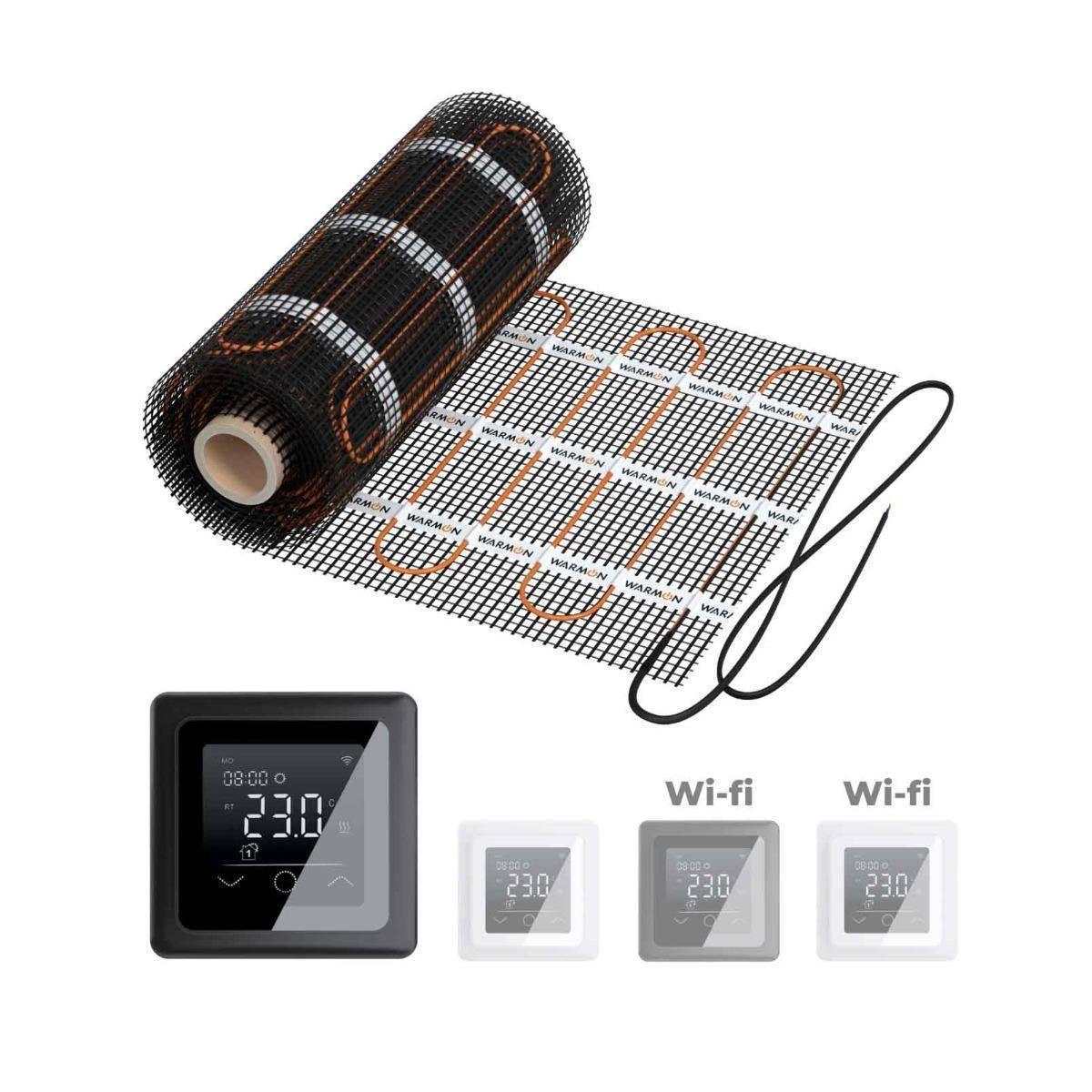 Elektrische Fußbodenheizung: Zweiader-Heizmatte WARMON CLASSIC LIGHT 100 W/m² mit Thermostat TP 750 Touch schwarz - 5 m²