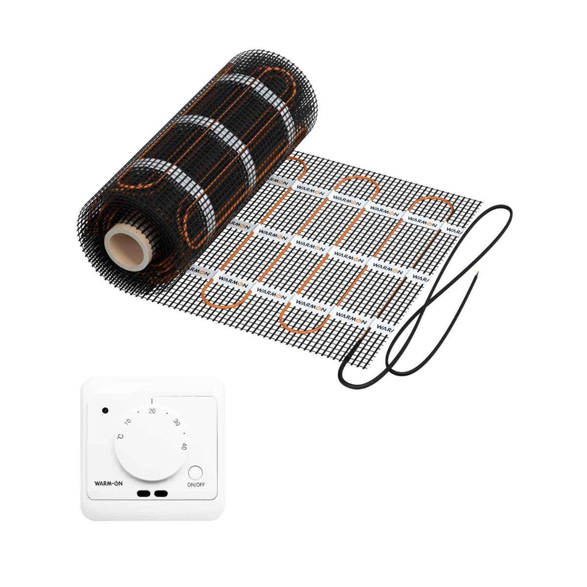 Elektrische Fußbodenheizung: Zweiader-Heizmatte WARMON CLASSIC LIGHT 100 W/m² mit Thermostat AC3082H analog, weiß - 12 m²