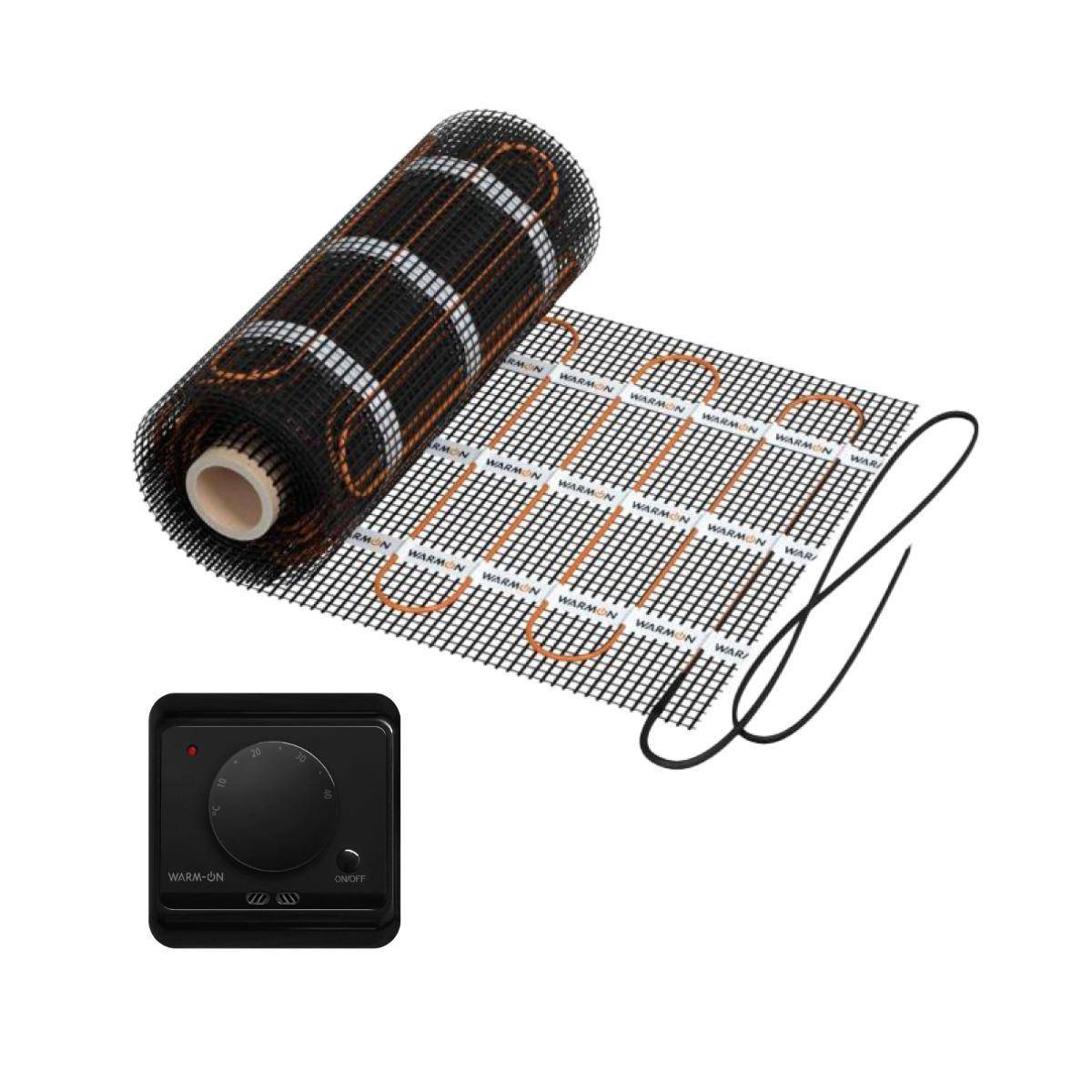 Elektrische Fußbodenheizung: Zweiader-Heizmatte WARMON CLASSIC LIGHT 100 W/m² mit Thermostat AC3082H analog, schwarz - 14 m²